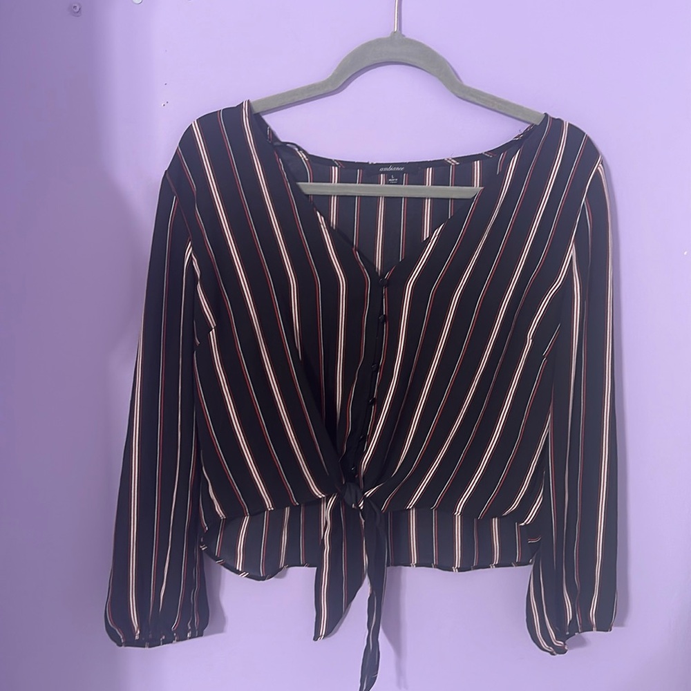 Forever 21 Black Striped Button up Blouse